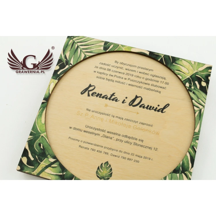 Wooden Wedding Invitations - Tropical - UV Digital Print - ZAP044