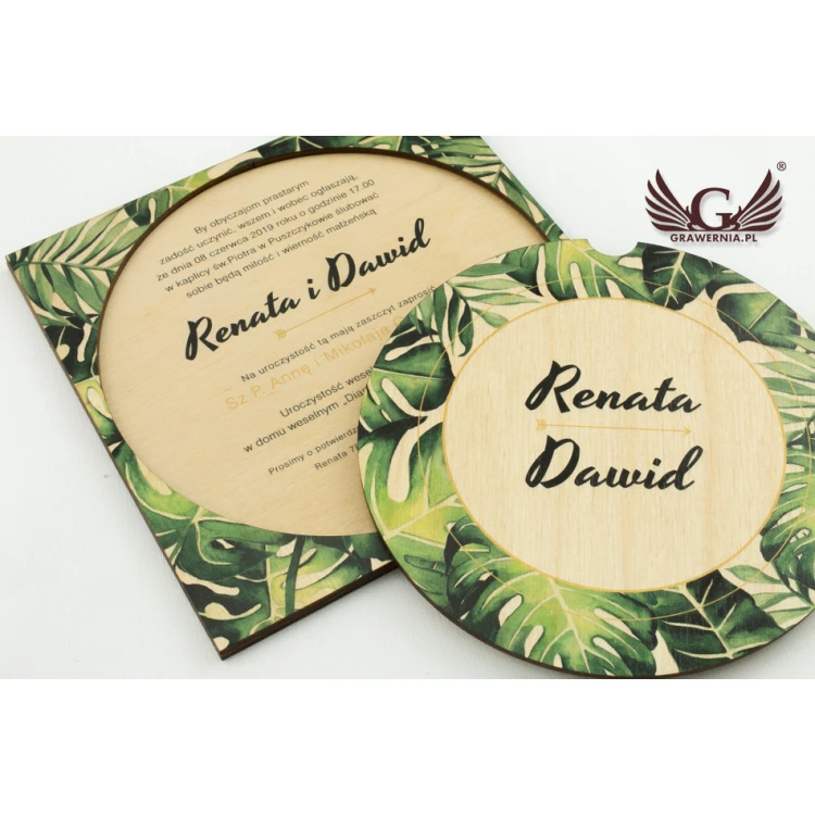 Wooden Wedding Invitations - Tropical - UV Digital Print - ZAP044