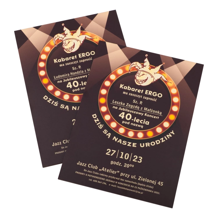 Invitation to the anniversary concert in the form of a wooden plaque - size 133x184mm - INV095