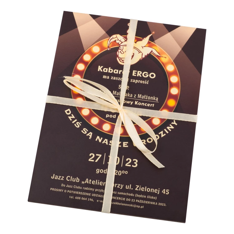 Invitation to the anniversary concert in the form of a wooden plaque - size 133x184mm - INV095
