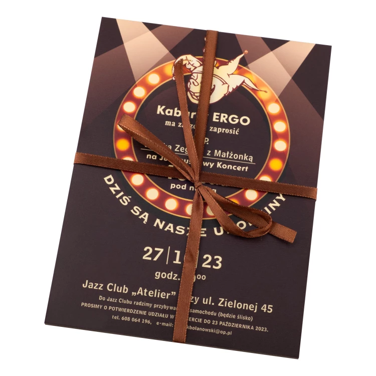 Invitation to the anniversary concert in the form of a wooden plaque - size 133x184mm - INV095
