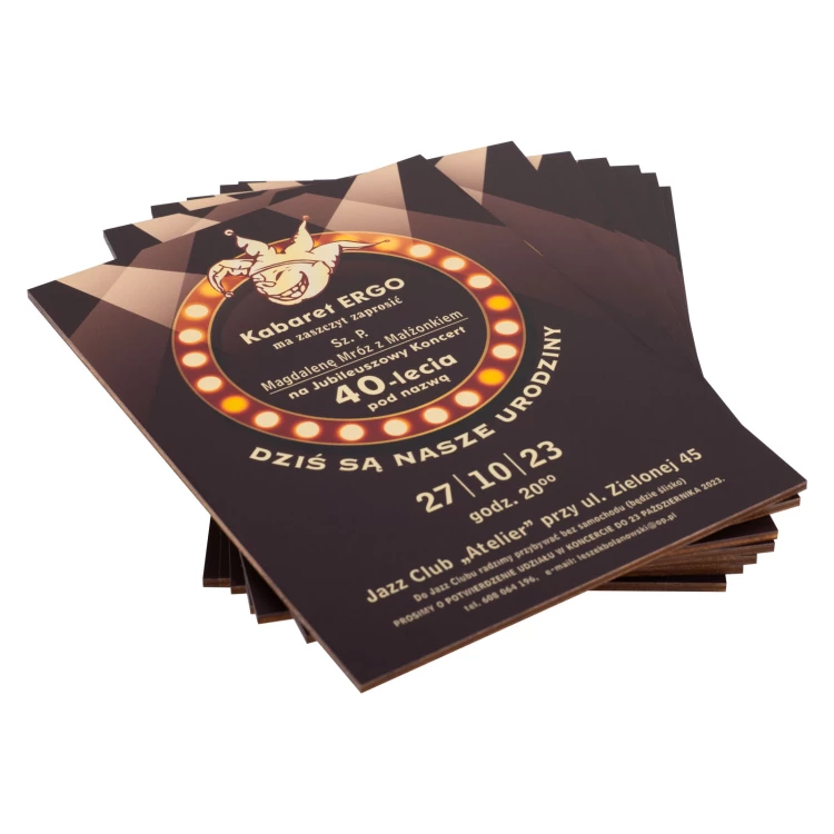Invitation to the anniversary concert in the form of a wooden plaque - size 133x184mm - INV095
