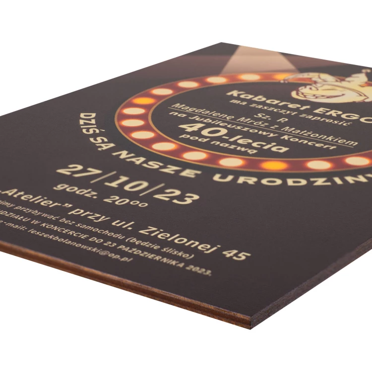 Invitation to the anniversary concert in the form of a wooden plaque - size 133x184mm - INV095