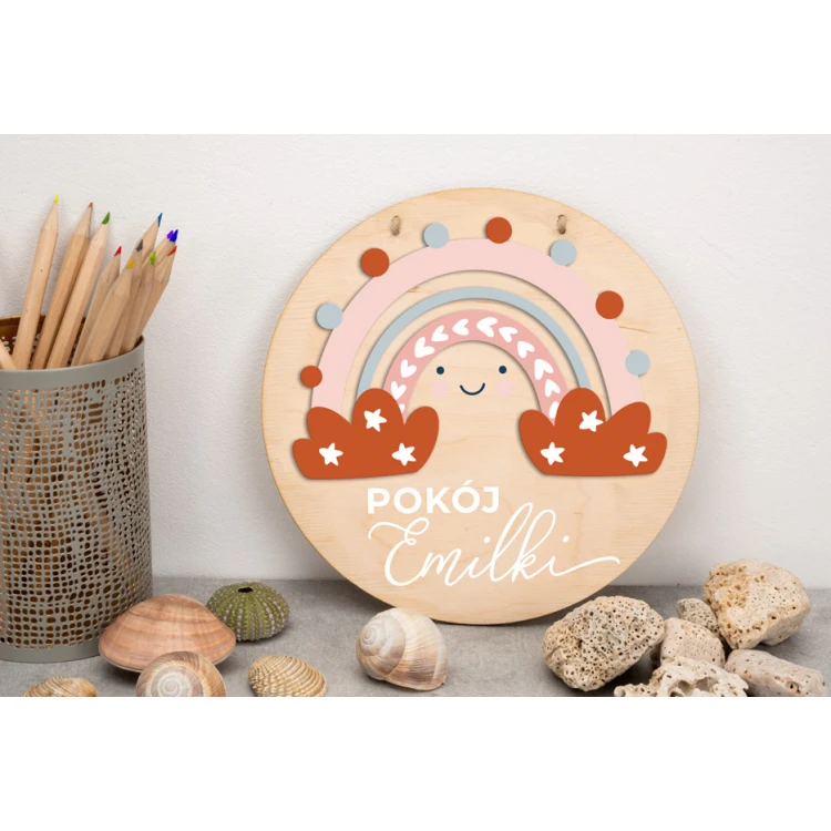 Wooden Plaque with Child's Name - Rainbow 1 - Diameter 290mm - NAP037