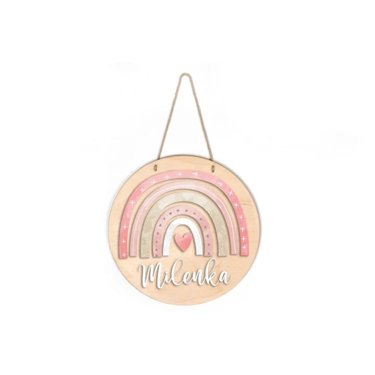 Wooden Plaque with Child's Name - Rainbow 2 - Diameter 290mm - NAP039