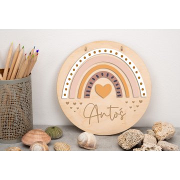 Wooden plaque with child's name - Rainbow 4 - diameter 290mm - NAP041