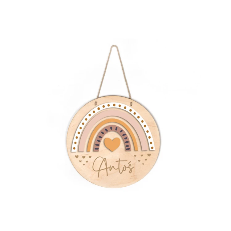 Wooden plaque with child's name - Rainbow 4 - diameter 290mm - NAP041