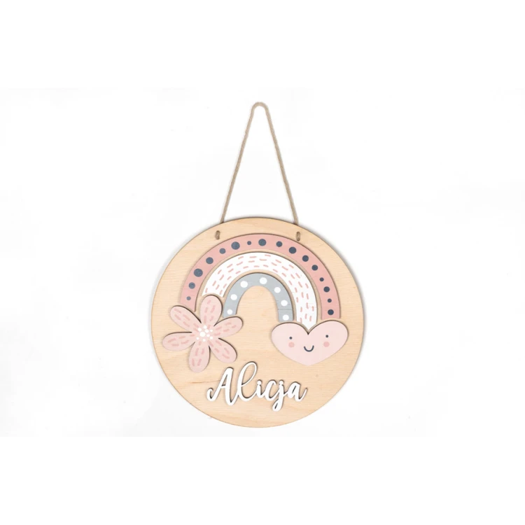 Wooden Plaque with Child's Name - Rainbow 5 - Diameter 290mm - NAP042