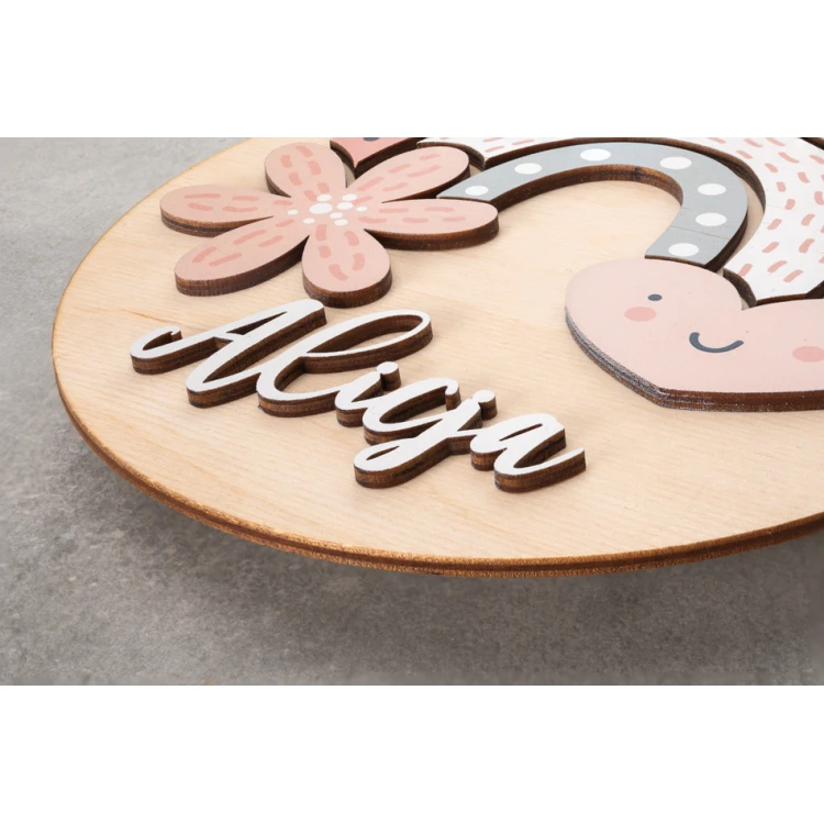 Wooden Plaque with Child's Name - Rainbow 5 - Diameter 290mm - NAP042