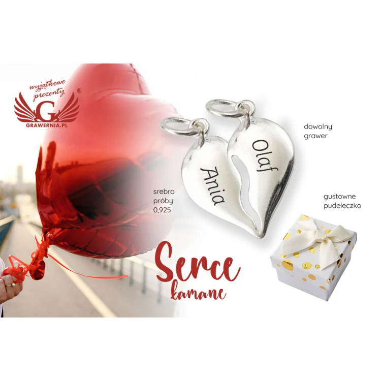 Broken Heart Pendant with Engraving - Silver - SRB034