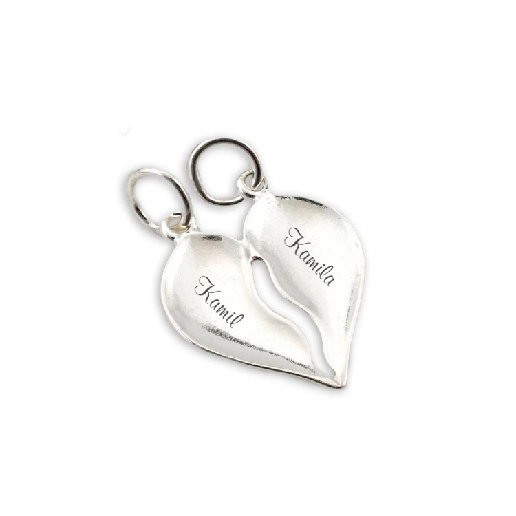 Broken Heart Pendant with Engraving - Silver - SRB034