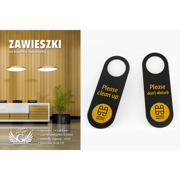 Hotel Door Hangers - Black - Dimensions: 243x85mm - UV Print - ZAW004