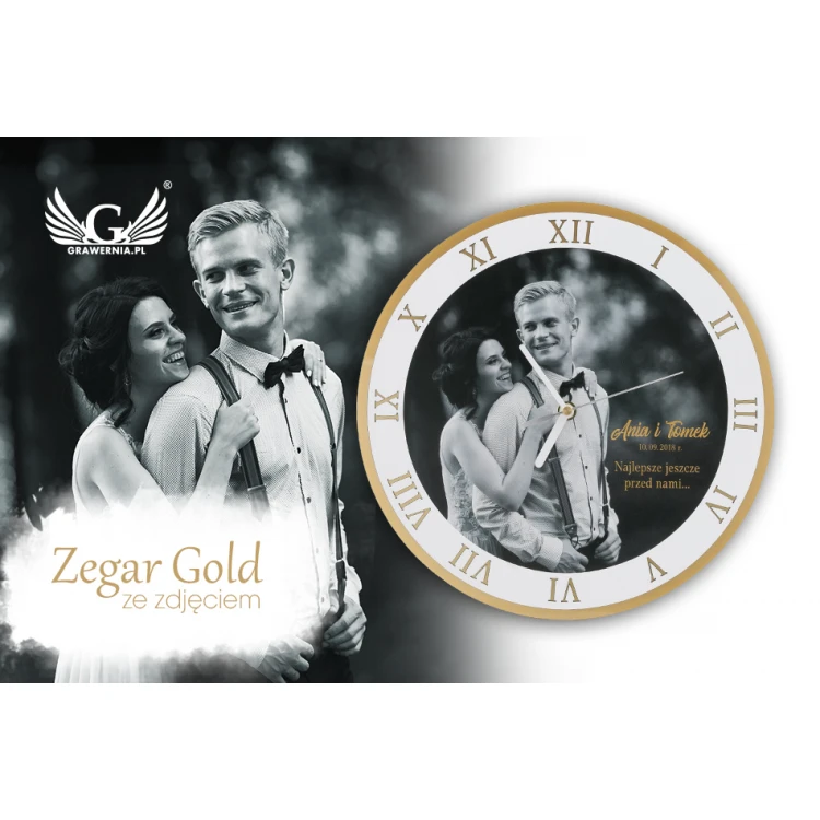 Exclusive Gold Acrylic Clock with Your Photo - Wedding Anniversary Gift - CLK004