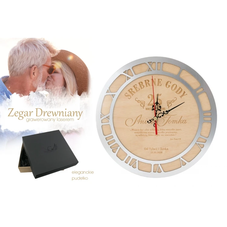 Wooden Clock - 25th Wedding Anniversary Gift - CLK007