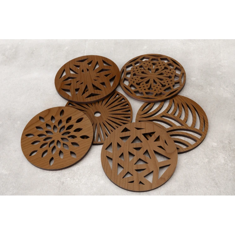 Walnut Solid Wood Coasters Set of 6 with Engraved Stand - PDK010