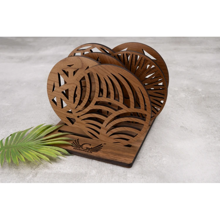 Walnut Solid Wood Coasters Set of 6 with Engraved Stand - PDK010