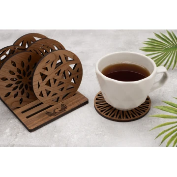 Walnut Solid Wood Coasters Set of 6 with Engraved Stand - PDK010