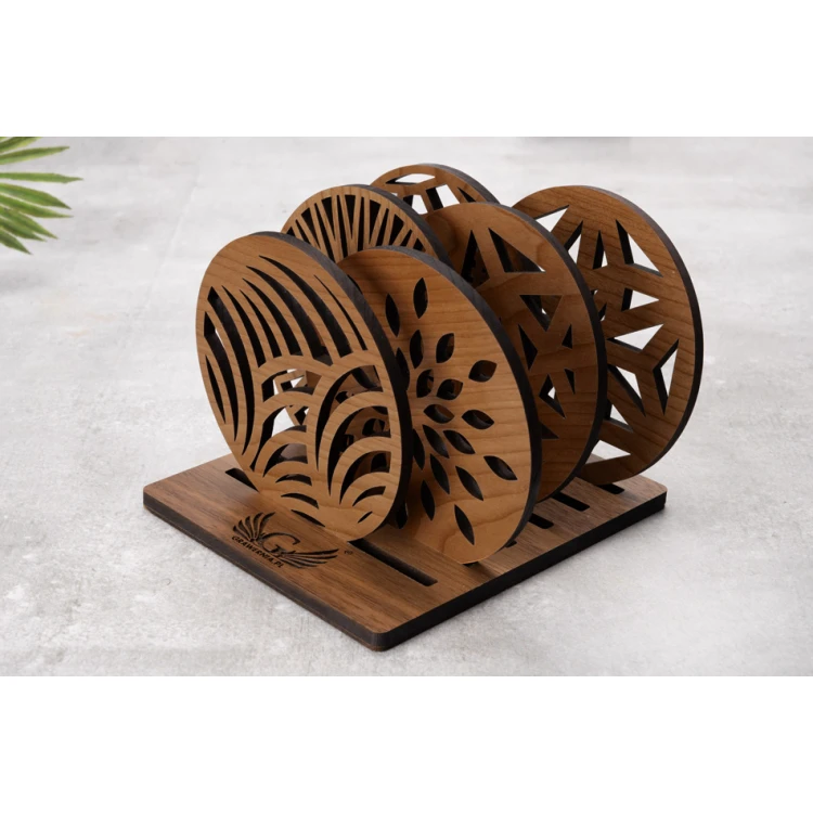Walnut Solid Wood Coasters Set of 6 with Engraved Stand - PDK010