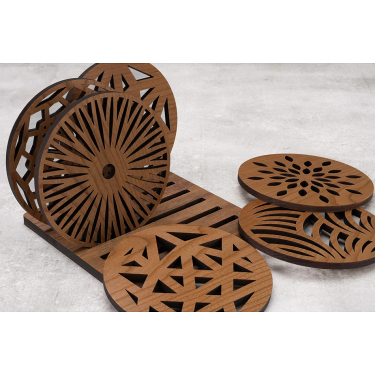Walnut Solid Wood Coasters Set of 6 with Engraved Stand - PDK010