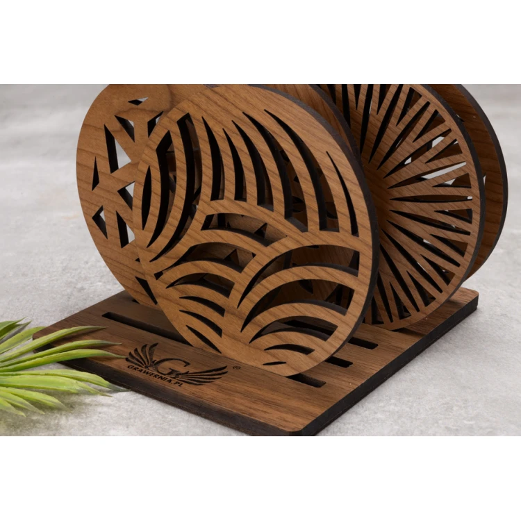 Walnut Solid Wood Coasters Set of 6 with Engraved Stand - PDK010