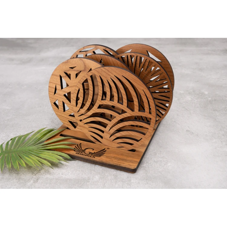 Cherry Solid Wood Coasters Set of 6 with Engraved Stand - PDK011