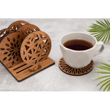 Cherry Solid Wood Coasters Set of 6 with Engraved Stand - PDK011