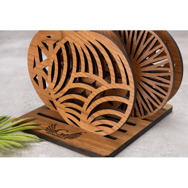 Cherry Solid Wood Coasters Set of 6 with Engraved Stand - PDK011