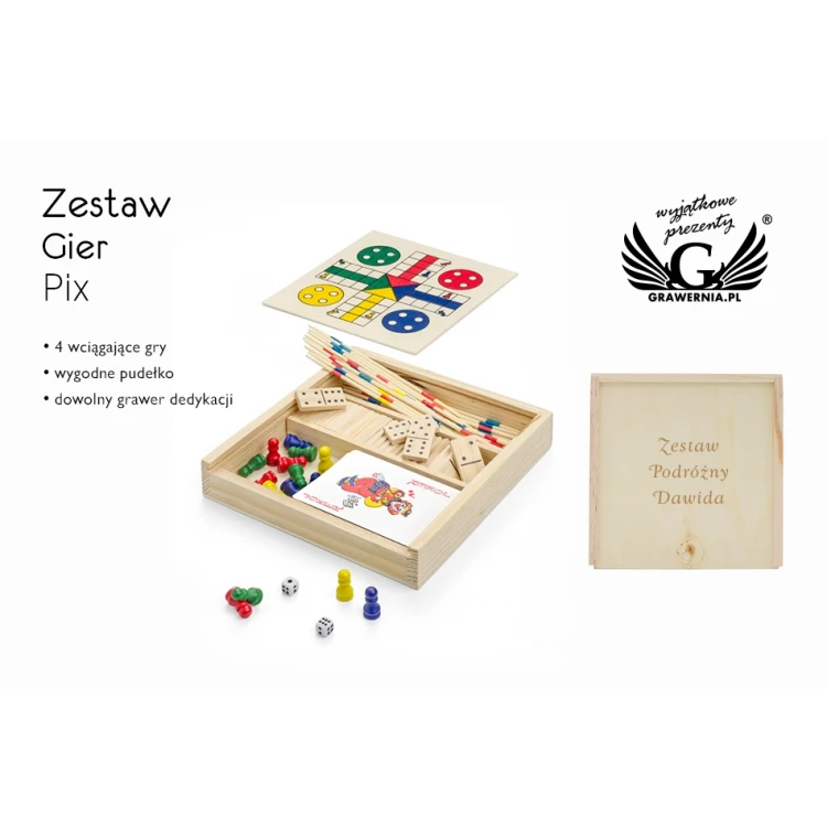 4 in 1 Pix Game Set in a Wooden Box with Engraving - GR003
