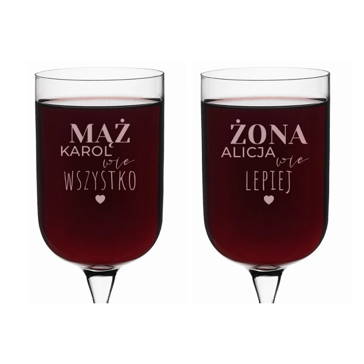 Engraved Wine Glasses - Gift for Newlyweds - Husband Knows Everything, Wife Knows Better - KL021