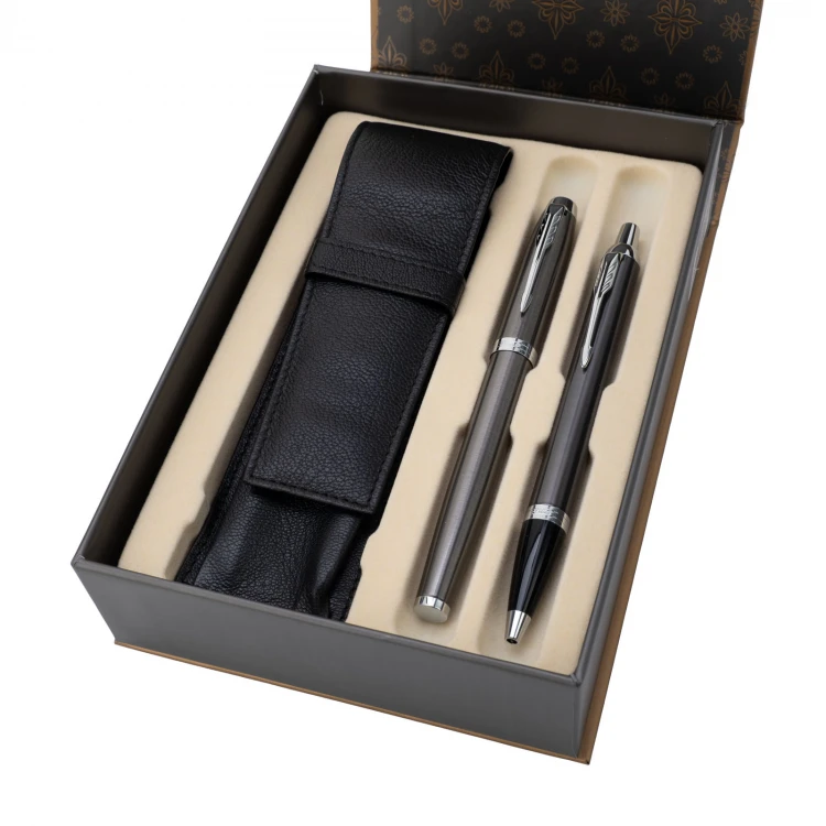 Parker IM Core Dark Espresso CT Fountain Pen and Ballpoint Pen Set with Case - PAR195-DUO-PT