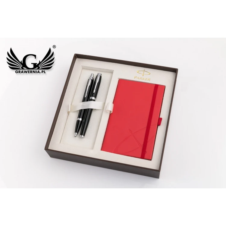 Parker IM Black CT Fountain Pen and Ballpoint Pen Set with Red Notebook - Brown Box - PAR134-DUO-PT
