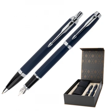 Parker IM Blue CT Fountain Pen and Ballpoint Pen Set with Case - PAR133-DUO-PT