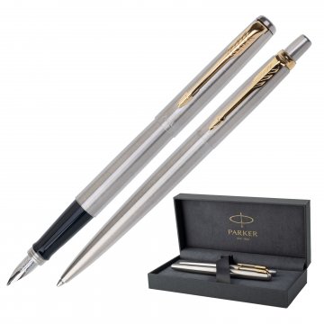 Parker Jotter Core Stainless Steel GT Set - Fountain Pen and Ballpoint Pen - PAR234-DUO-PRO
