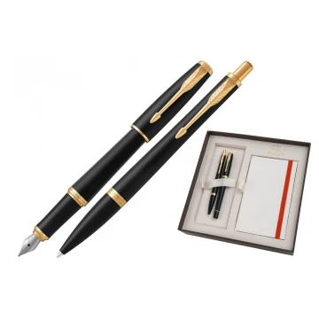 Parker URBAN Core Muted Black GT Fountain Pen and Ballpoint Pen Set with White Notepad - PAR136-DUO-PT