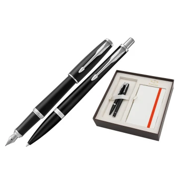 Parker URBAN Core Muted Black CT Fountain Pen and Ballpoint Pen Set with White Notepad - PAR169-DUO-PT