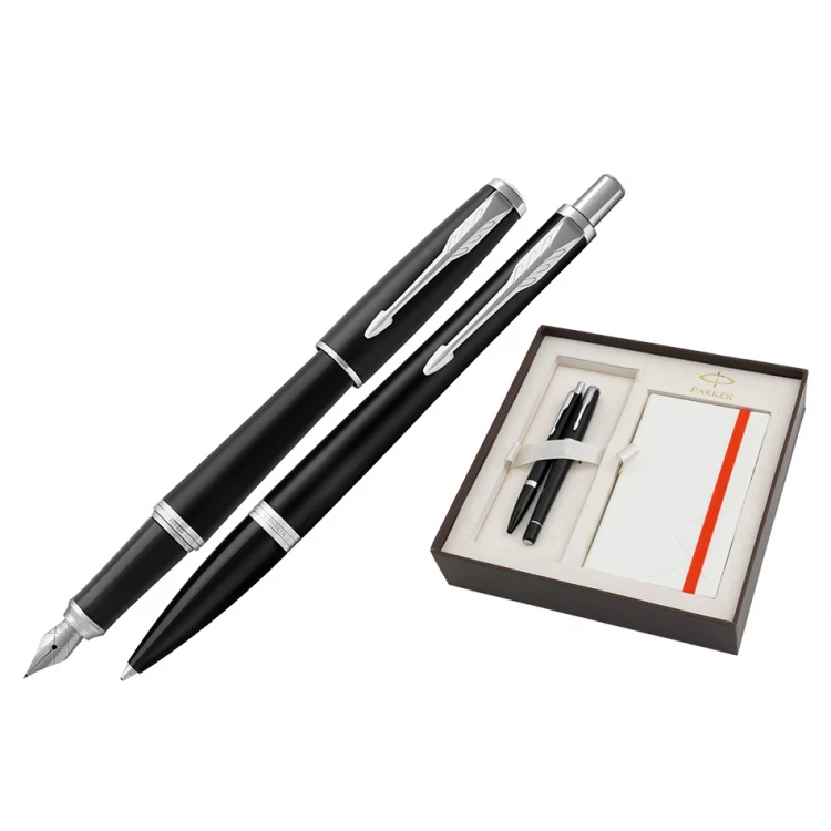 Parker URBAN Core Muted Black CT Fountain Pen and Ballpoint Pen Set with White Notepad - PAR169-DUO-PT