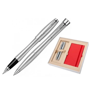 Parker URBAN Metro Metallic CT Fountain Pen and Ballpoint Pen Set with Red Notebook - PAR137-DUO-SW