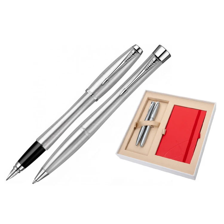 Parker URBAN Metro Metallic CT Fountain Pen and Ballpoint Pen Set with Red Notebook - PAR137-DUO-SW