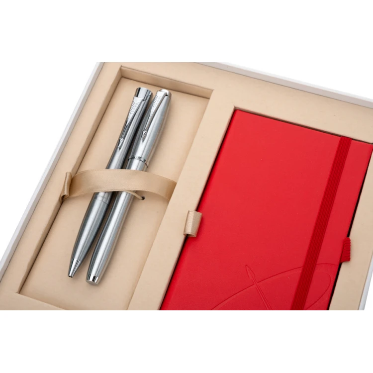 Parker URBAN Metro Metallic CT Fountain Pen and Ballpoint Pen Set with Red Notebook - PAR137-DUO-SW