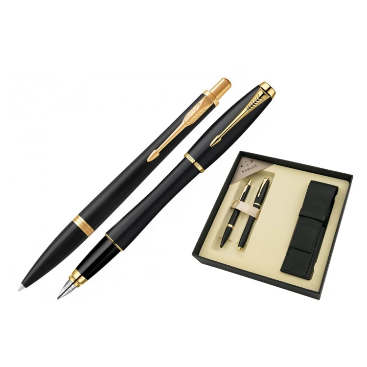 Parker URBAN Muted Black GT Fountain Pen and Ballpoint Pen Set with Case - PAR006-DUO-PT