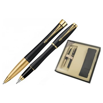Parker URBAN Muted Black GT Fountain Pen and Ballpoint Pen Set with Case - PAR116-DUO-SW
