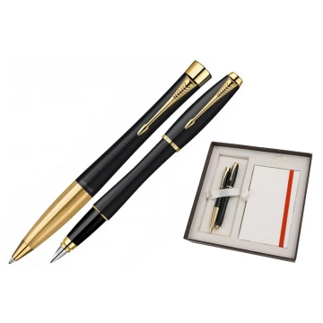 Parker URBAN Muted Black GT Fountain Pen and Ballpoint Pen Set with White Notepad - PAR138-DUO-SW