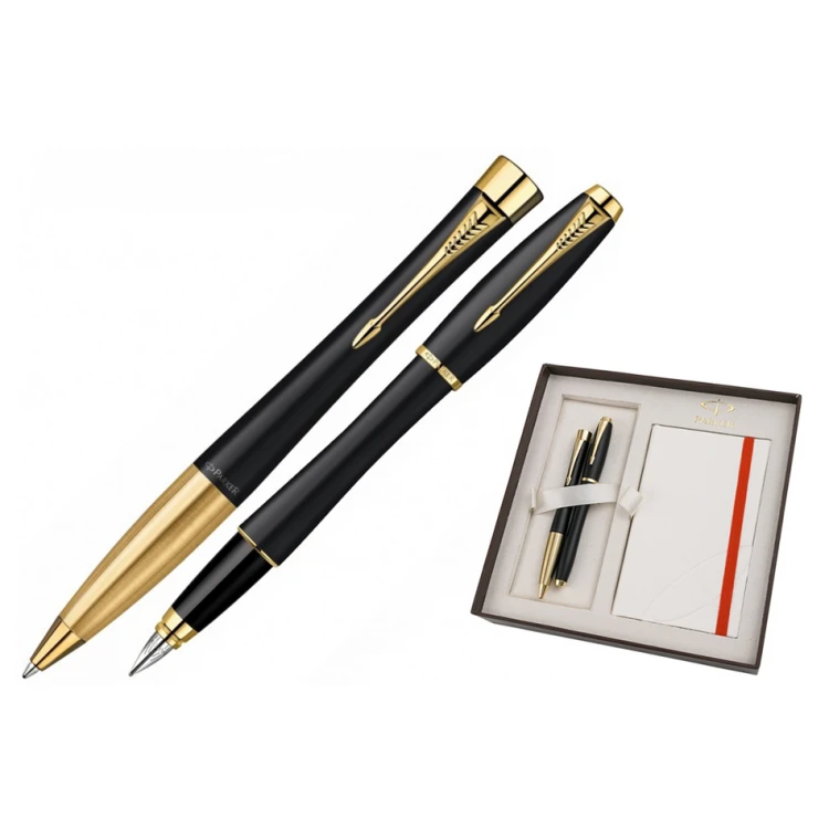 Parker URBAN Muted Black GT Fountain Pen and Ballpoint Pen Set with White Notepad - PAR138-DUO-SW