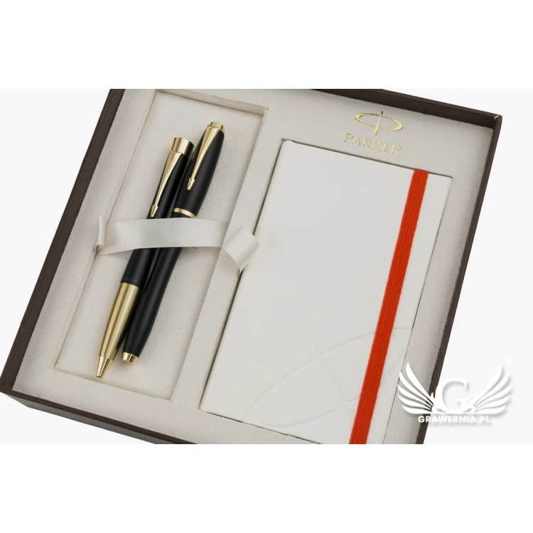 Parker URBAN Muted Black GT Fountain Pen and Ballpoint Pen Set with White Notepad - PAR138-DUO-SW
