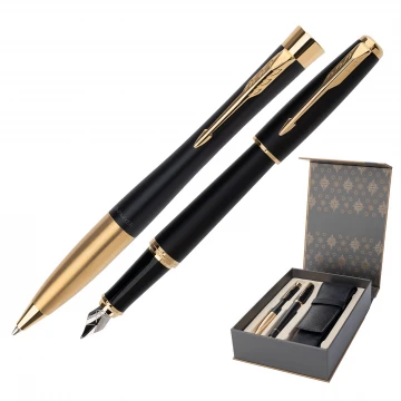 Parker URBAN Muted Black GT Fountain Pen and Ballpoint Pen Set with Case - PAR123-DUO-SWPAG
