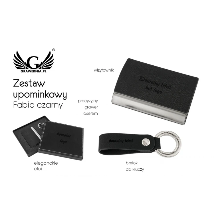 Gift Set Business Card Holder + Keyring - Fabio Black with Engraving - ZU003