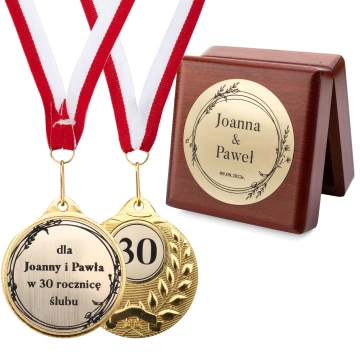 Golden Medals for 30th Pearl Wedding Anniversary - Set in Wooden Case - MGR107