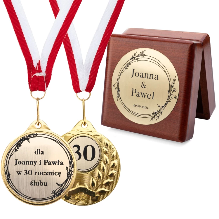 Golden Medals for 30th Pearl Wedding Anniversary - Set in Wooden Case - MGR107