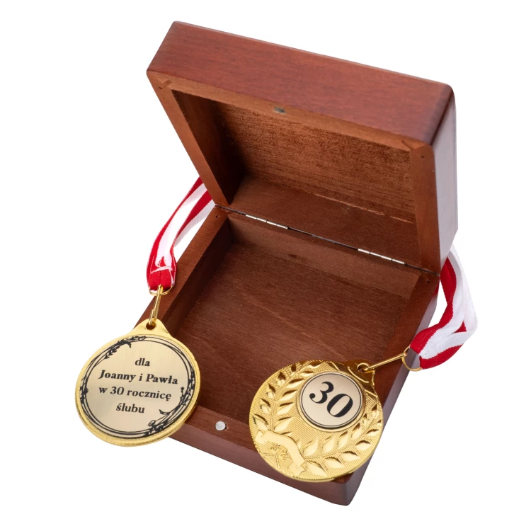 Golden Medals for 30th Pearl Wedding Anniversary - Set in Wooden Case - MGR107