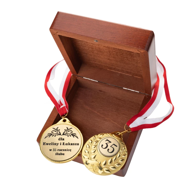 Gold Medals for 35th Coral Wedding Anniversary - Set in Wooden Case - MGR108